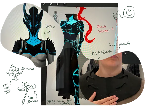 Collage af min process mit nyeste cosplay, igris
